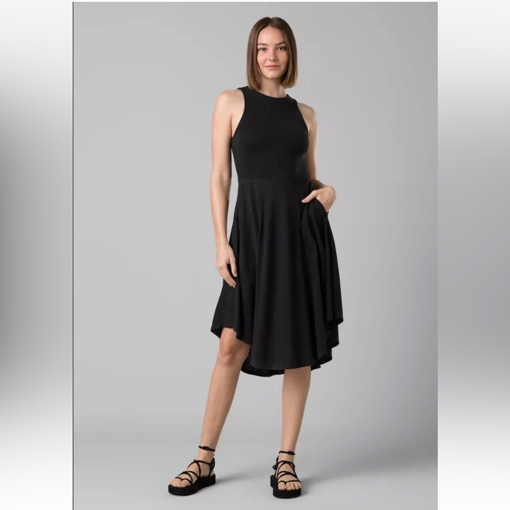 PrAna Hemp Cozy Up Bayjour Dress Black Dark Charcoal Pockets Size Medium